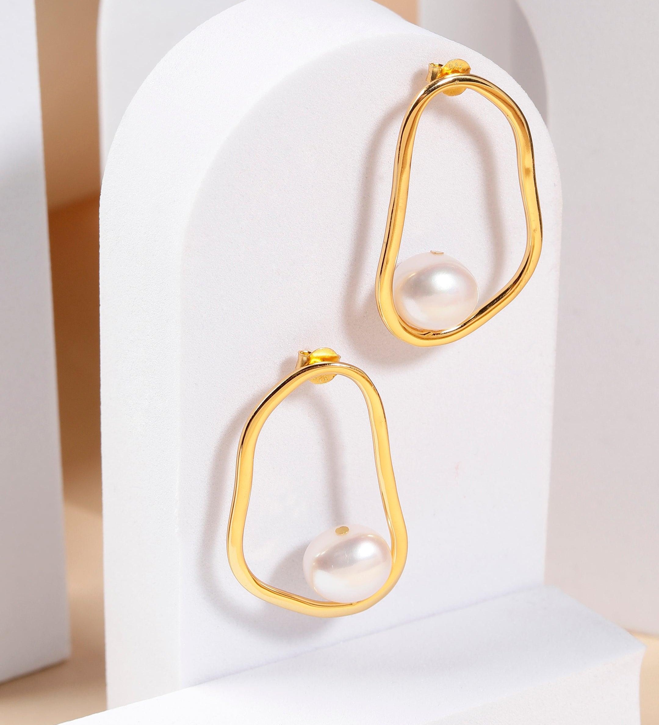 Ethereal Pearl Sculpture Silver Earrings - Diavo Jewels