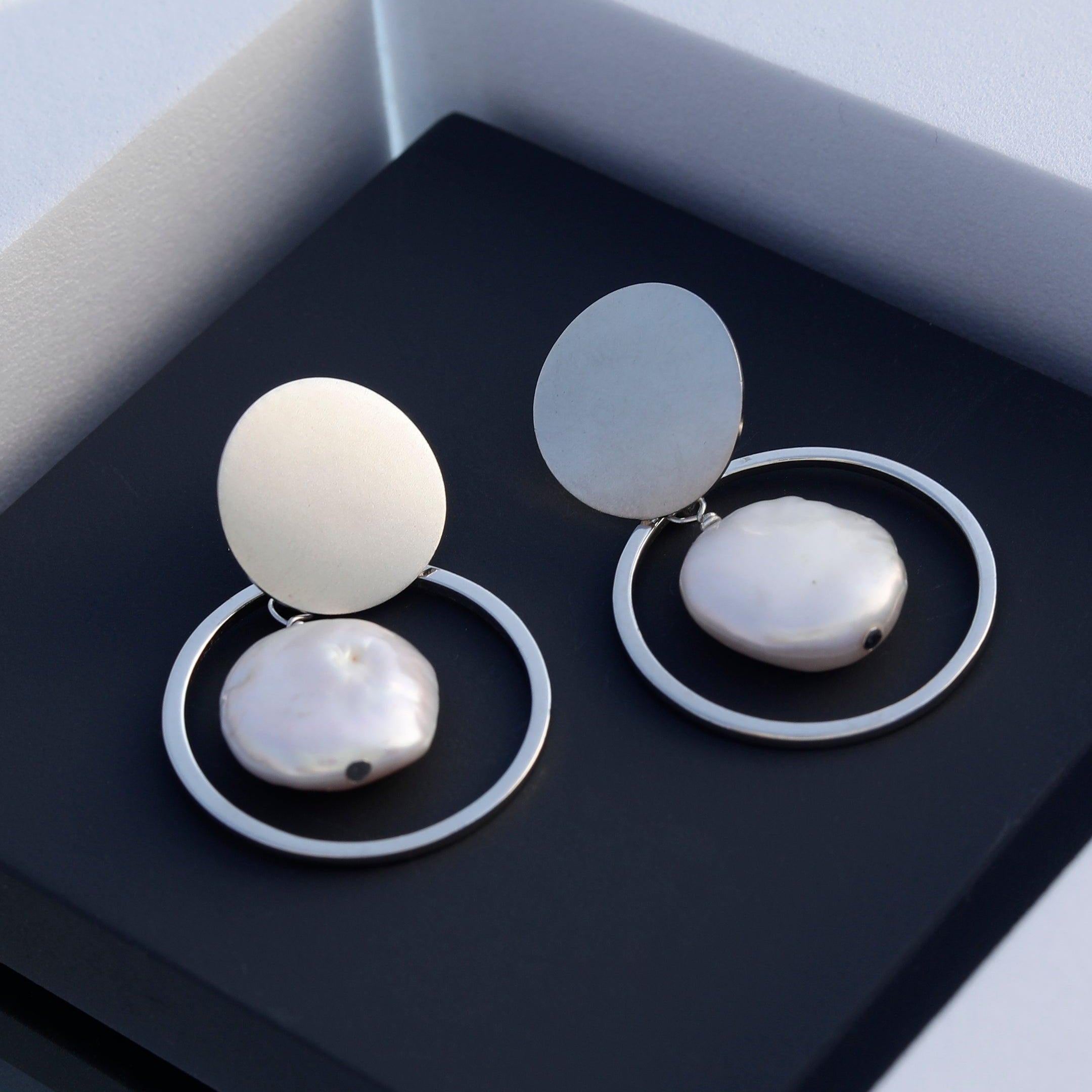 Coin Reflection Round Rings 925 Silver Earrings - Diavo Jewels