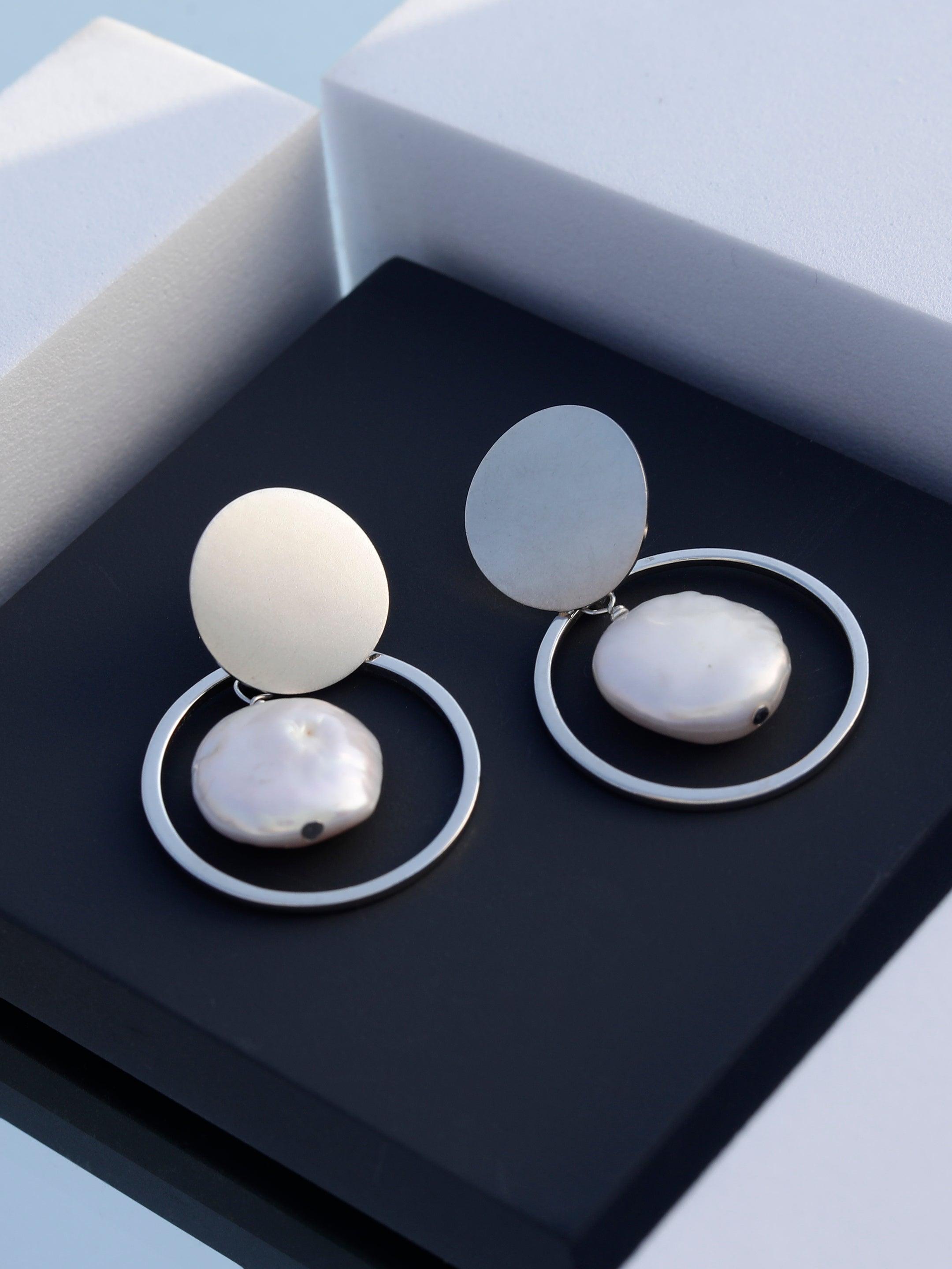 Coin Reflection Round Rings 925 Silver Earrings - Diavo Jewels