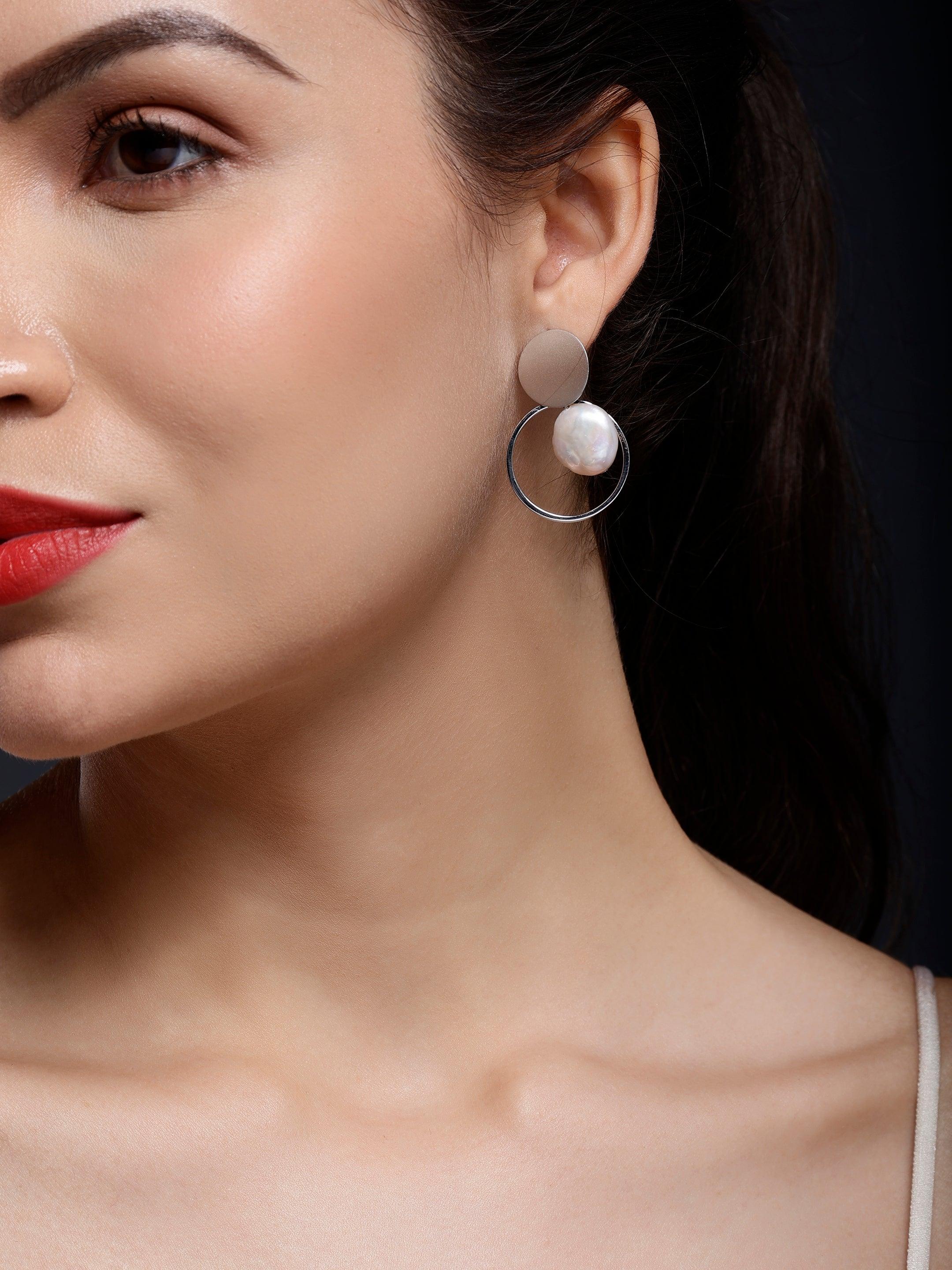 Coin Reflection Round Rings 925 Silver Earrings - Diavo Jewels