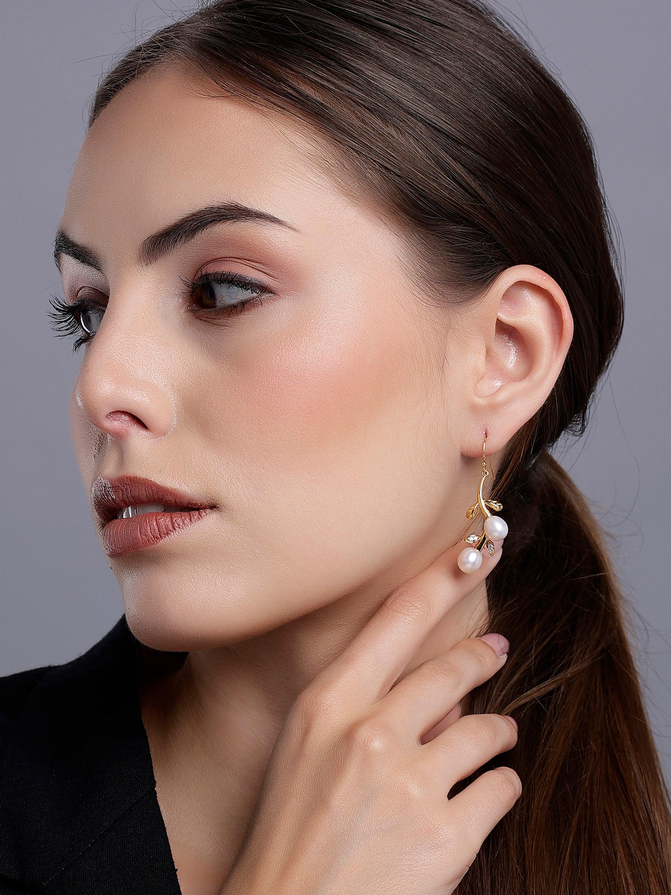 Silver Cascading Petals Pearl Earrings - Diavo Jewels