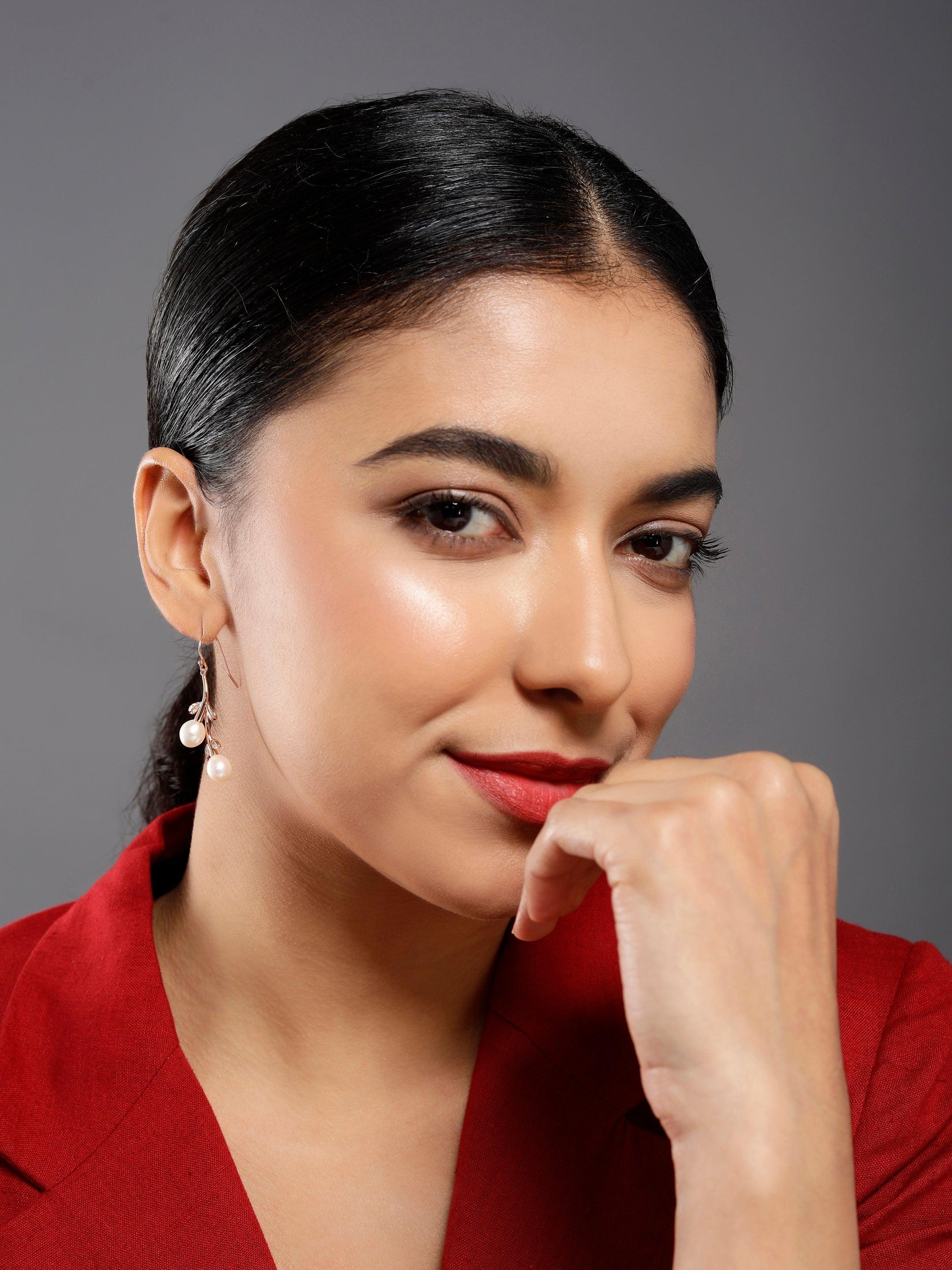 Silver Cascading Petals Pearl Earrings - Diavo Jewels