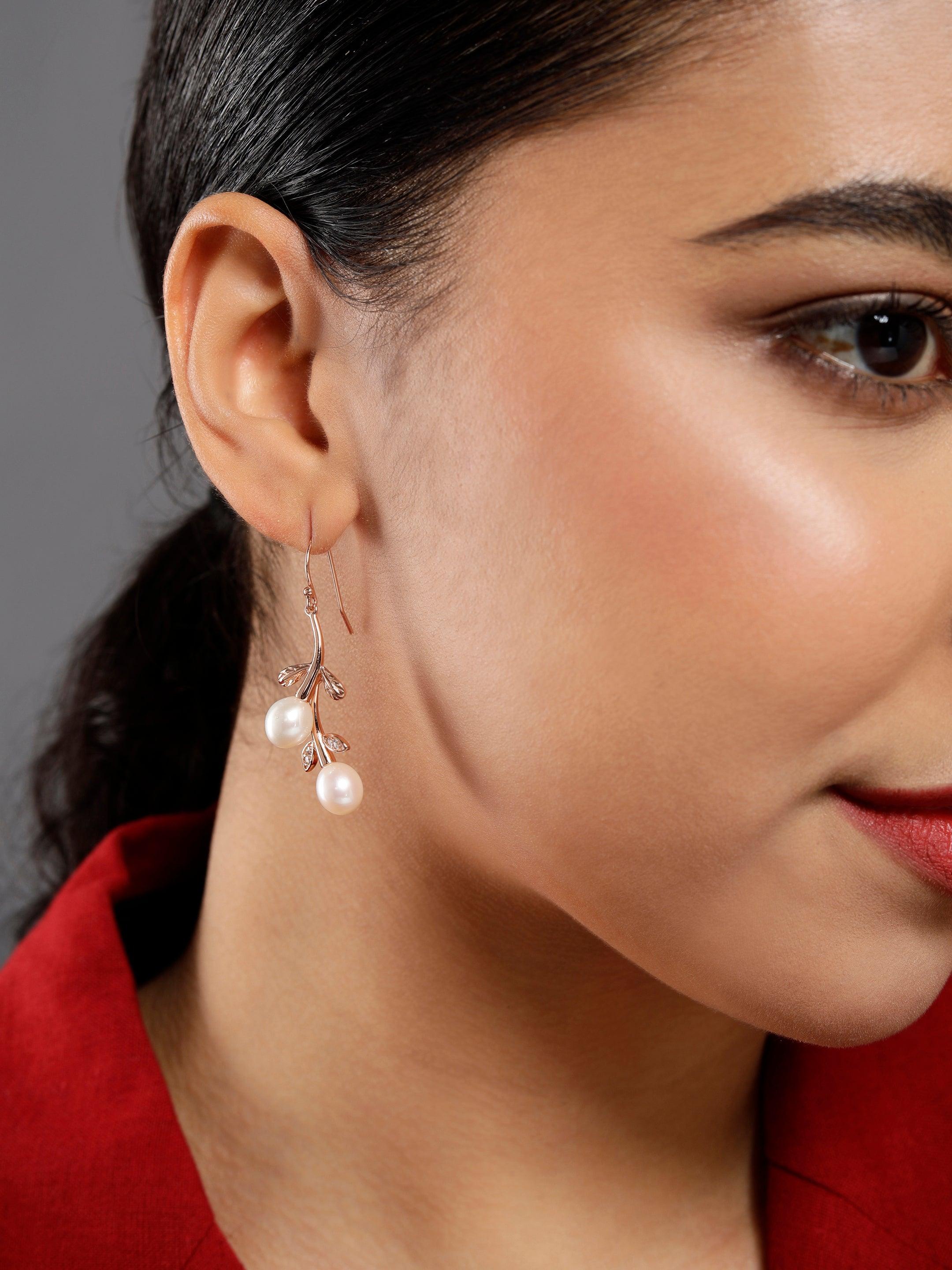 Silver Cascading Petals Pearl Earrings - Diavo Jewels