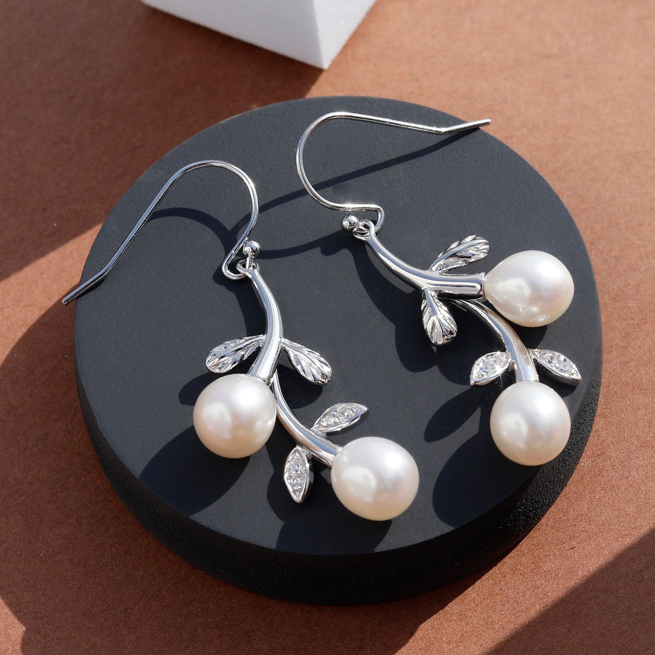Silver Cascading Petals Pearl Earrings - Diavo Jewels