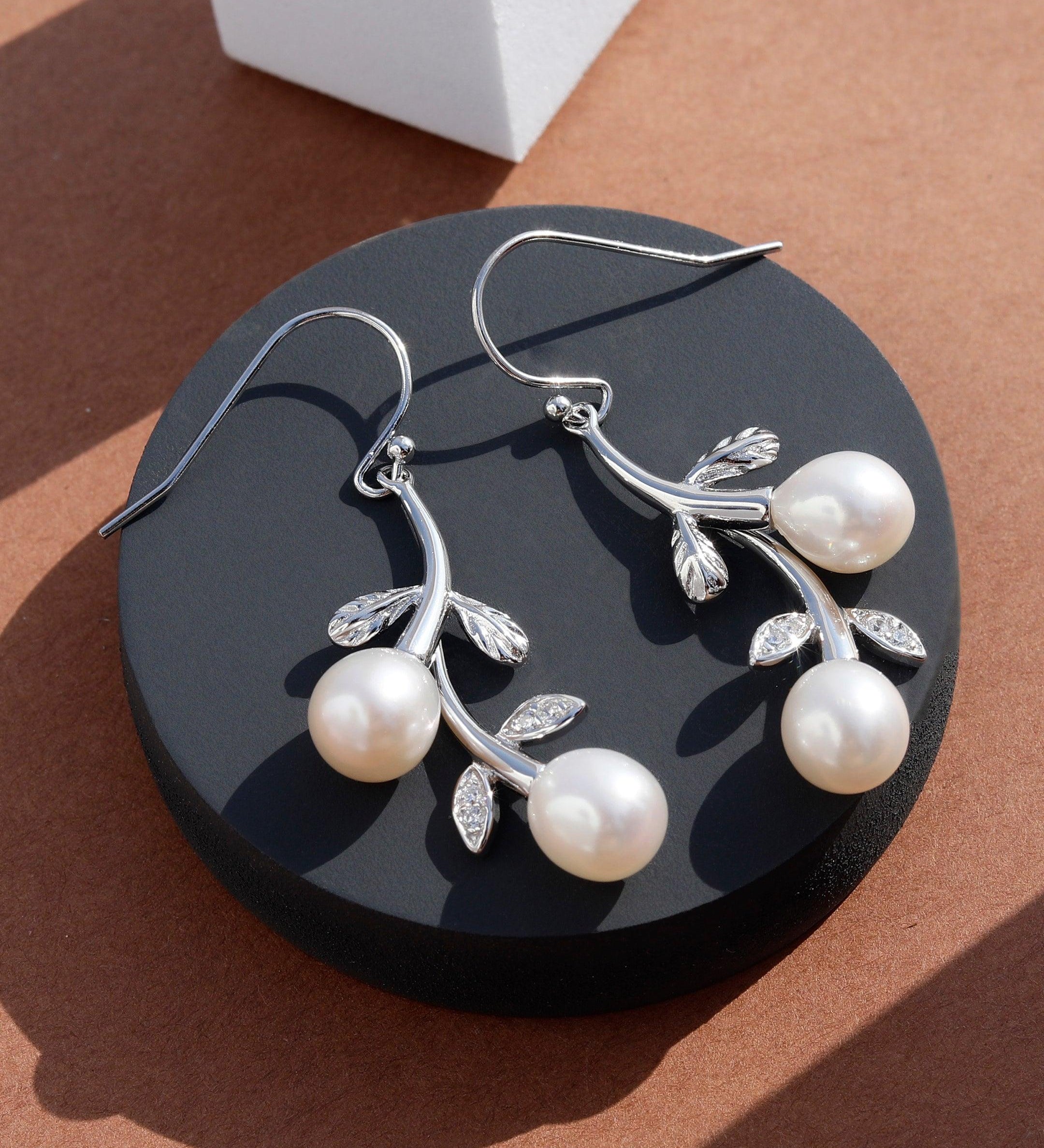 Silver Cascading Petals Pearl Earrings - Diavo Jewels