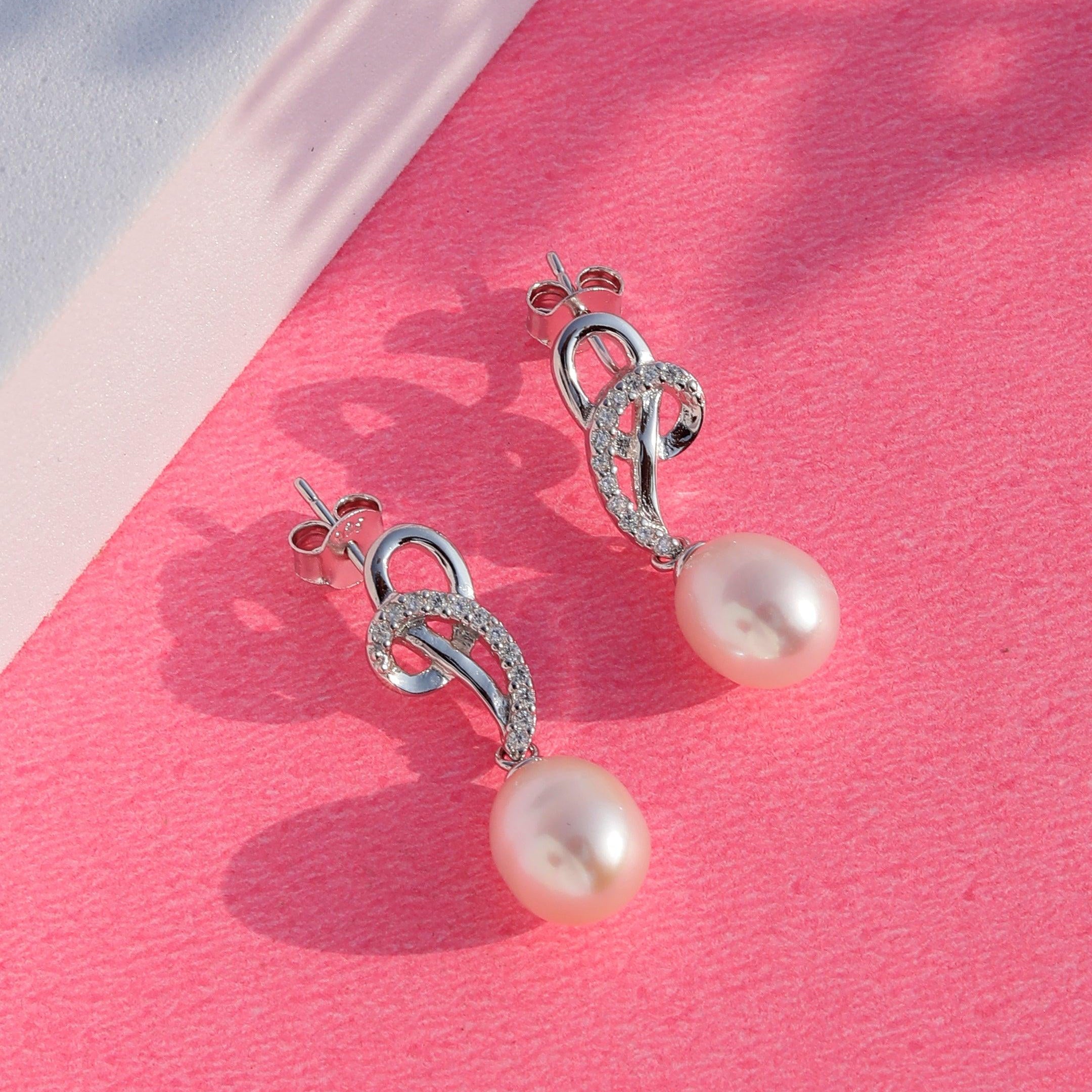 Silver Infinity Elegance Pearl Earrings - Diavo Jewels