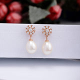 Sparkling Floral Pearl Silver Earrings - Diavo Jewels