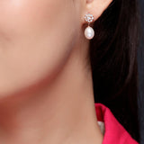 Sparkling Floral Pearl Silver Earrings - Diavo Jewels
