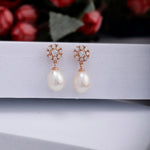 Sparkling Floral Pearl Silver Earrings - Diavo Jewels