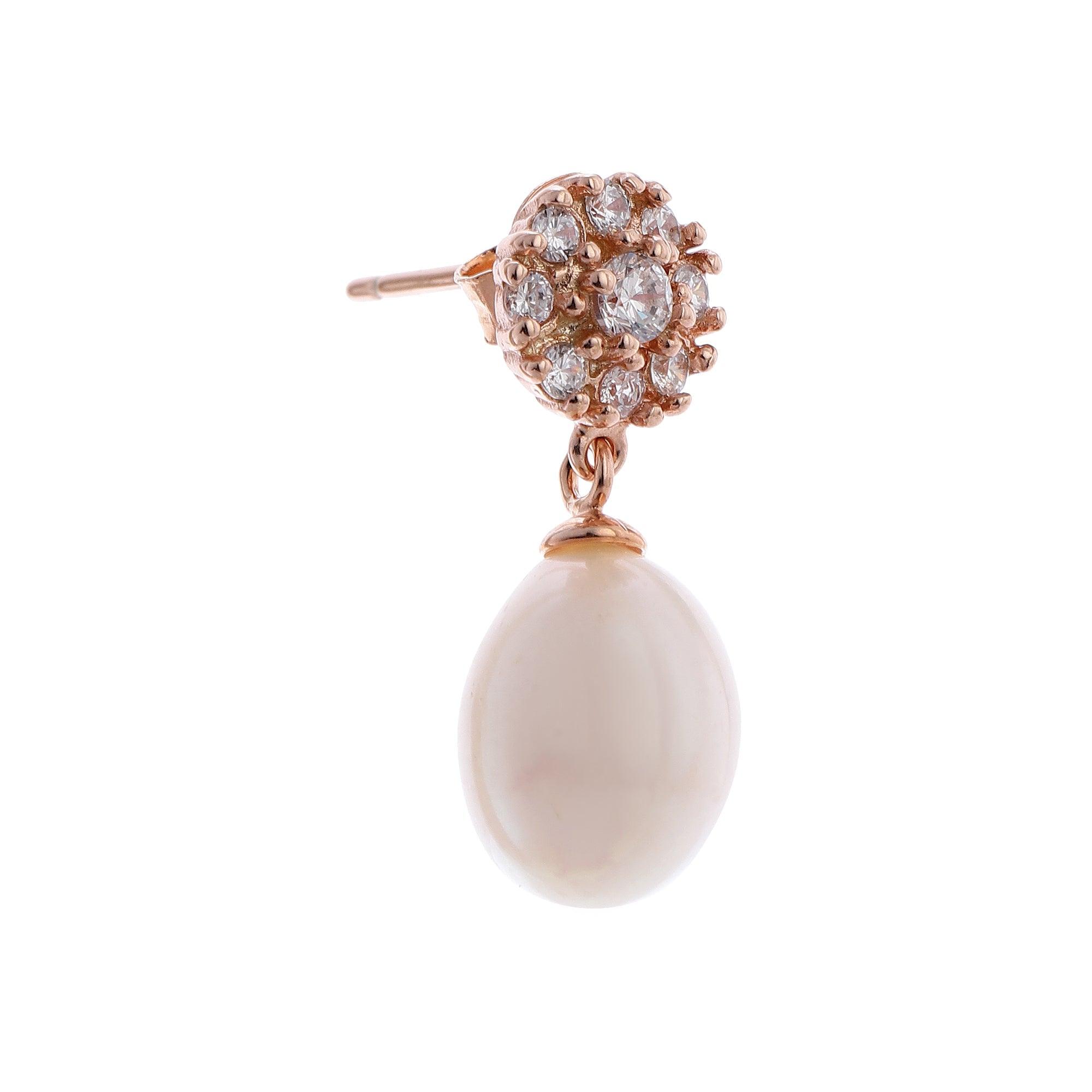 Sparkling Floral Pearl Silver Earrings - Diavo Jewels