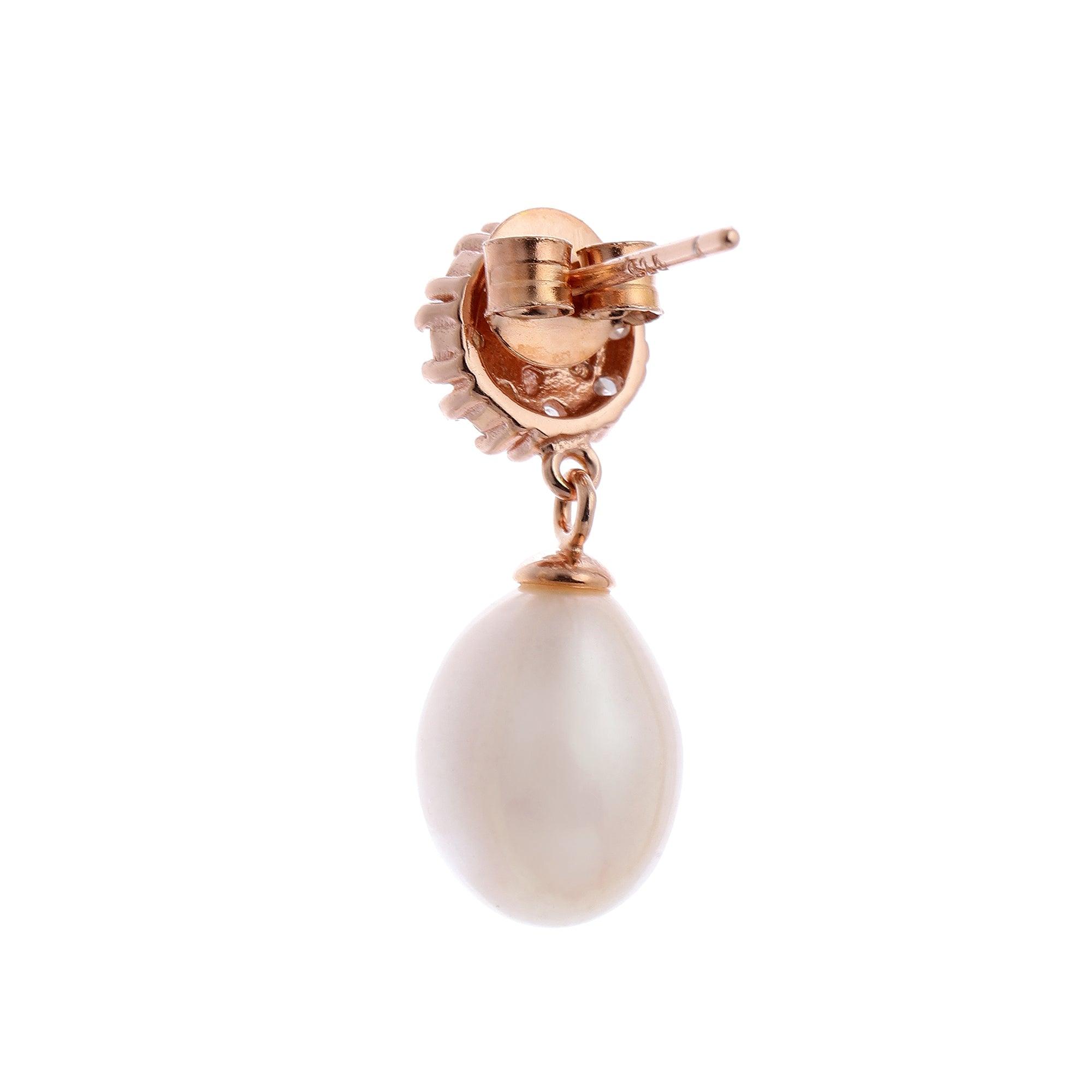 Sparkling Floral Pearl Silver Earrings - Diavo Jewels