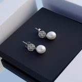 Sparkling Floral Pearl Silver Earrings