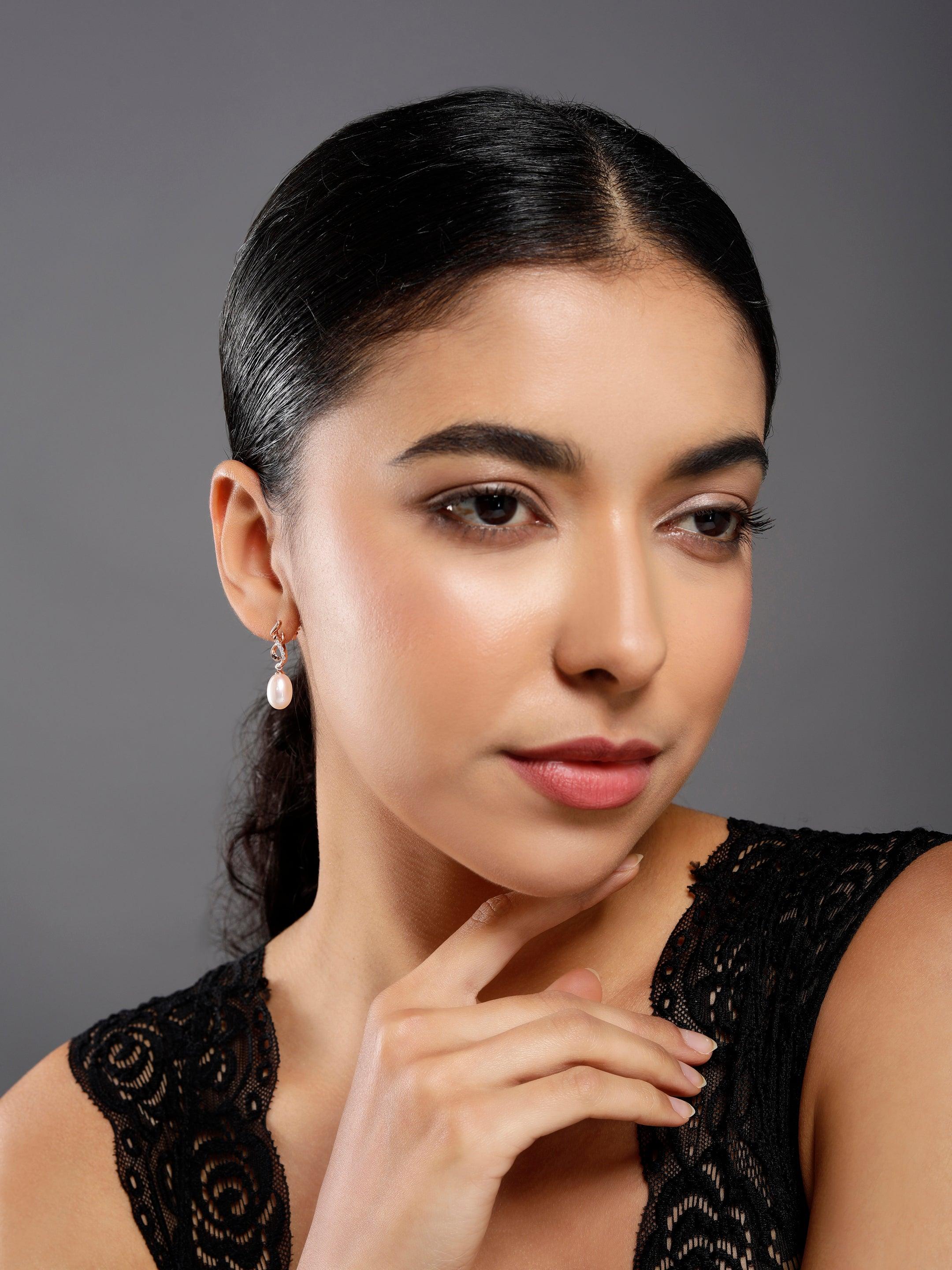 925 Silver Intersecting Pearl Earrings