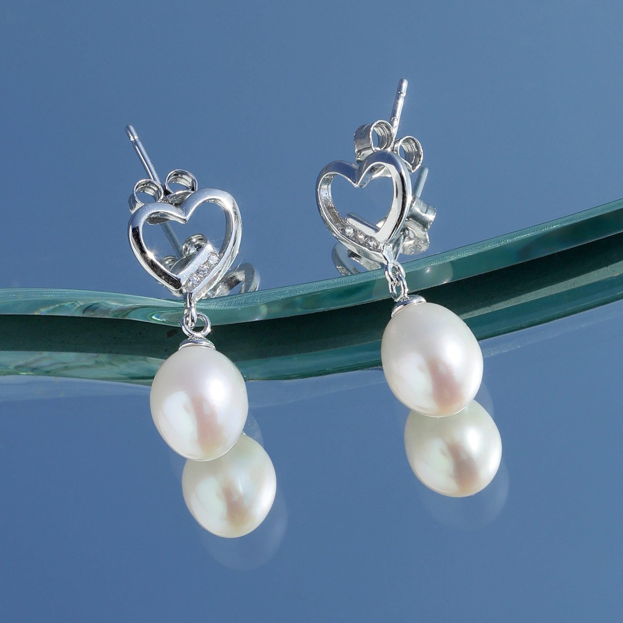 Eternal Love Silver Pearl Earrings - Diavo Jewels